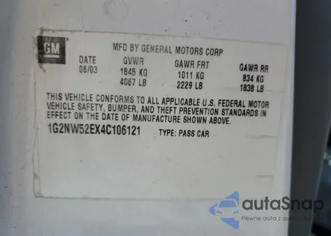 2004 Pontiac Grand Am Gt z USA, uszkodzony, nr VIN 1G2NW52EX4C106121